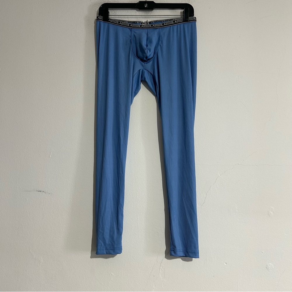N2N Bodywear Blue Ribbed Pouch Tights Large Gym Running Activewear